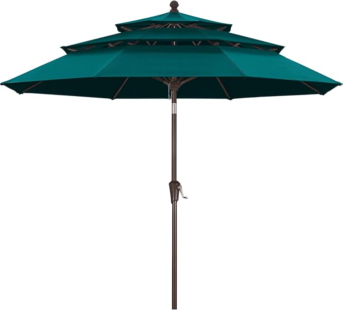 MASTERCANOPY 9ft 3-Tier Olefin Patio Umbrella with Tilt Crank, 5-Year-Non-Fading Canopy & 8 Fiberglass Ribs for Deck, Patio, and Garden, Bright Blue