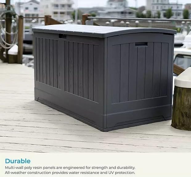 Outdoor Storage Deck Box, 200 Gallon Capacity, Weather-Resistant, Peppercorn Gray