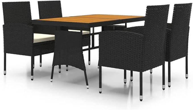 Backyard Furniture Patio Conversation Sets Outdoor Seating 5 Piece Patio Dining Set Poly Rattan Black Suitable for Swimming Pool, Courtyard, Garden