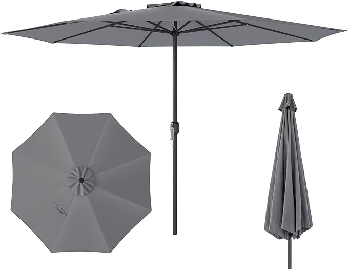 Tangkula 12 FT Patio Umbrella, Outdoor Market Umbrella with Crank Handle, 8 Sturdy Ribs, Double-Tiered Table Umbrella, Sun-Protective Waterproof Canopy Round Parasol for Garden Backyard Pool (Grey)