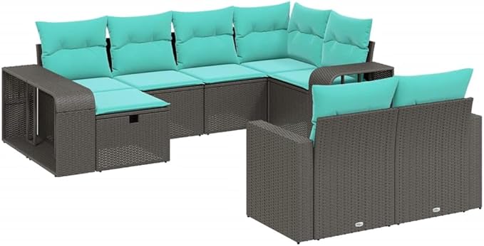 10 Piece Patio Sofa Set with Cushions, Patio Conversation Set Outdoor Dining Sets Garden Lounge Set Sectional Sofa for Poolside Negotiation Area Piazza Exhibition Black Poly Rattan