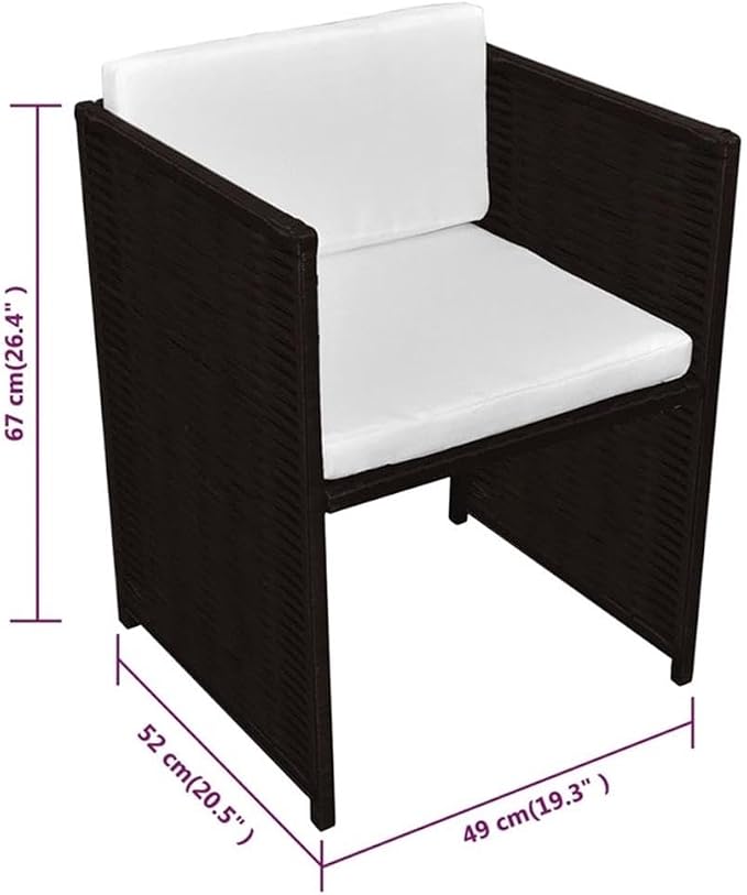 Afuera Living 3 Piece Rattan Garden Dining Set, Weathered Brown and Cream White Finish, PE Rattan and Powder-Coated Steel, Compact Design with Cushioned Seating for Outdoor Patio, Balcony, or Terrace