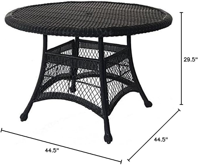 Pemberly Row Wicker Round Patio Dining Table, 44 in Diameter, Resin Wicker, Espresso Finish, Steel Frame, Weather-Resistant, Outdoor Table for Deck or Poolside