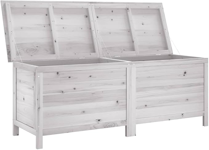White Patio Storage Box 59.1"x19.7"x22.2" Solid Fir Wood Outdoor Furniture with Slatted Bottom for Deck Pool Toys Garden Cushions