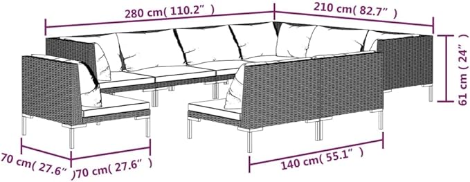Patio Lounge Set with Cushions,Outdoor Table and Chairs Set,Terrace Conversation Set Furniture,Outdoor Furniture,for Garden,Backyard,9 Piece Poly Rattan Dark Gray