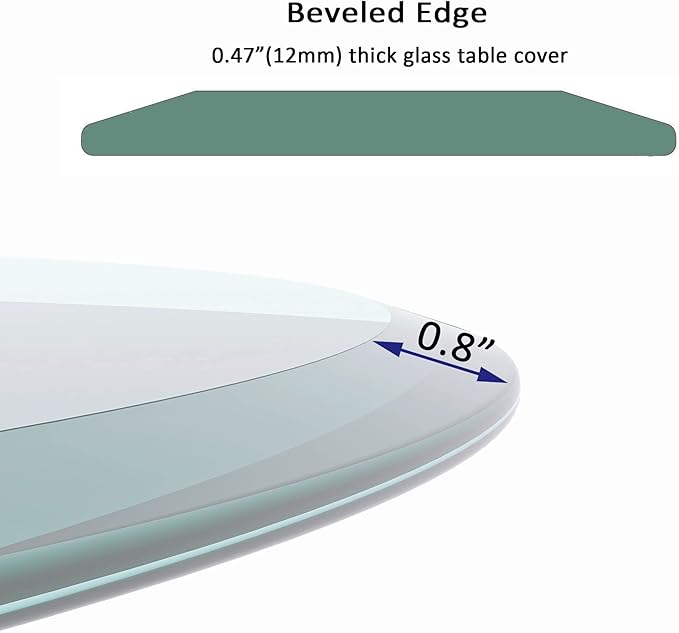 36" Round Glass Table Top - 1/2" Thick Beveled Edge Tempered Glass, Replacement Glass Table Top for Kitchen/Patio Table