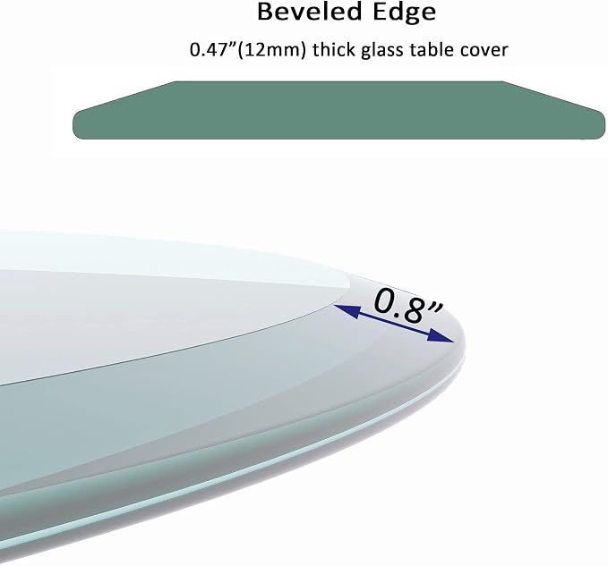 24" Round Glass Table Top - 1/2" Thick Beveled Edge Tempered Glass, Replacement Glass Table Top for Kitchen/Patio Table