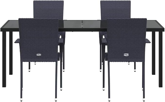 5-Piece Outdoor Dining Set, Modern Garden Table and Chairs for Patio, Balcony and Backyard, Black Powder-Coated Steel Furniture