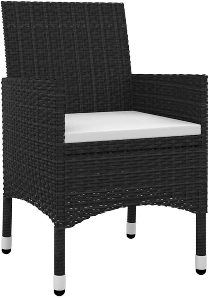 Afuera Living Contemporary PE Rattan Patio Dining Set, Black Powder-Coated Finish, Weather-Resistant Outdoor Furniture with Cushioned Seats, Table and 2 Chairs, Ideal for Garden or Terrace