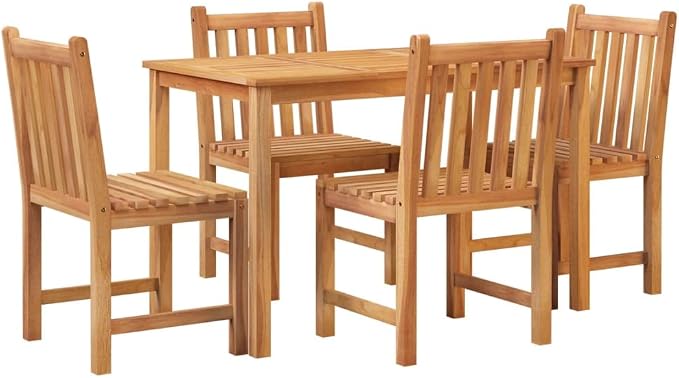 5 Piece Patio Dining Set Solid Wood Teak Outdoor Table and Chairs with Waterproof Finish for Garden Backyard Deck Restaurant Gatherings Dining Relaxing Weather Resistant Furniture