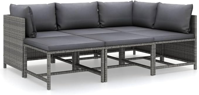 6 Piece Patio Conversation Set Grey PE Rattan Modular Outdoor Lounge Furniture 23.6x23.6 inch with Powder-Coated Steel Frame & Removable Cushions for Balcony Garden Terrace