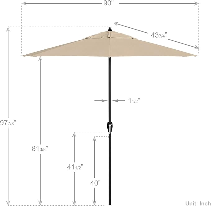 California Umbrella 7.5' Rd Aluminum Patio Umbrella, Crank Lift, Auto Tilt, Black Finish, Antique Beige
