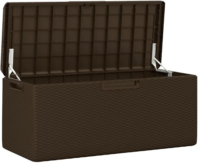 Garden Storage Box 92.5 Gal Brown Polypropylene Outdoor Deck Box 48.8 x 48.8 x 23.2 in Modern Matte Finish Patio Storage Container for Garden Terrace Balcony