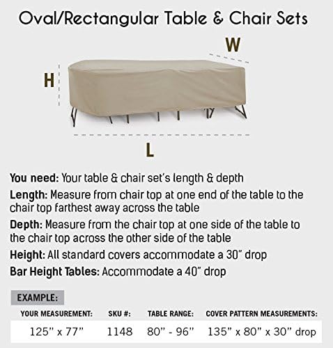 Protective Covers Weatherproof Patio Table and Chair Set Cover, 80 Inch x 96, Inch Oval/RectangleTable, Tan - 1151-TN