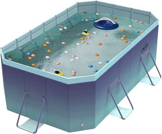 Jessie Foldable Pool for Kids and Adults Non InflatableFrame Outdoor Swimming Pool Blue Kiddie Pools Thickened Support Dog Above Ground Garden Backyard (118.11 in)