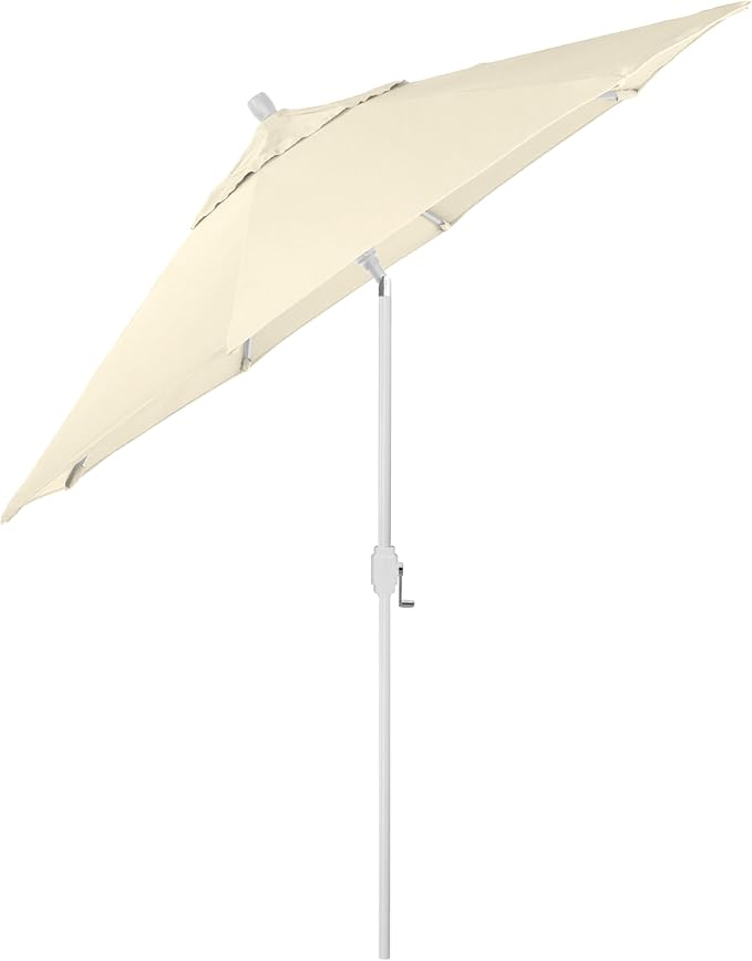 California Umbrella 12-Year-Non-Fading, 9Ft Premium Sunbrella Patio Umbrella, Hand-Crank, Button-Tilt, White Frame, Canvas Fabric