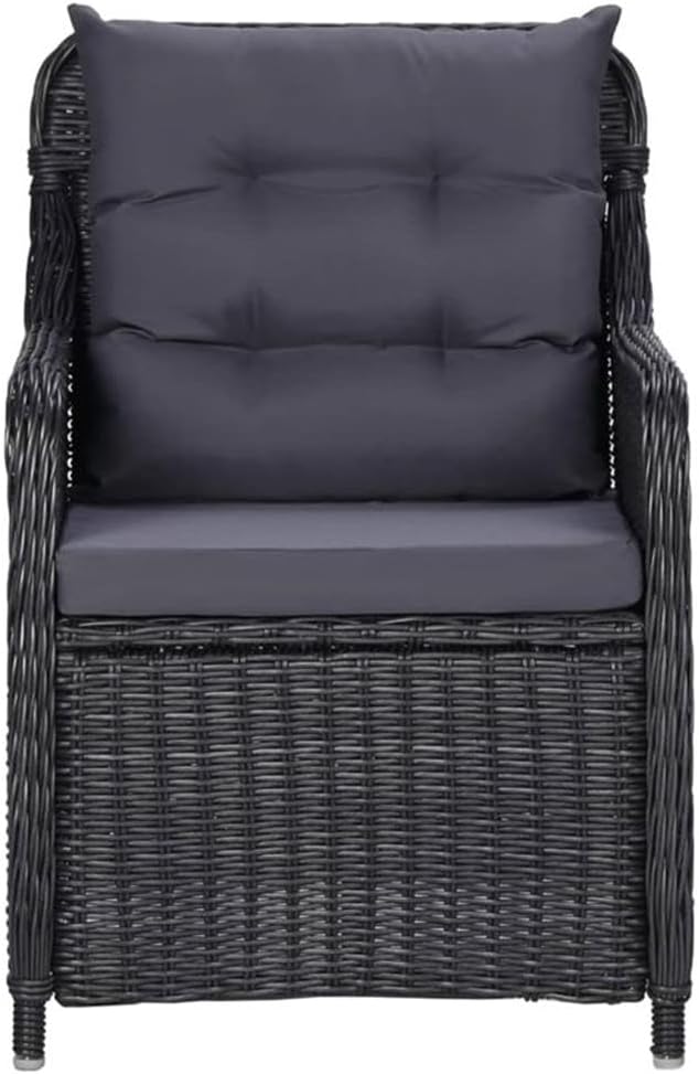 BOWERY HILL 9-Piece Solid Acacia Wood Patio Dining Set, Rectangular Table with Black/Dark Gray Polyethylene Rattan Chairs, Weather-Resistant, Adjustable Backrests, Oiled Finish, Outdoor Garden or