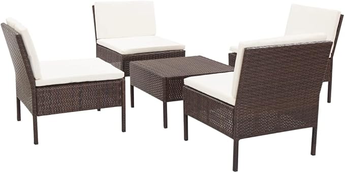 Patio Sofa Set with Cushions,Patio Lounge Set,Outdoor Furniture,Outdoor Furniture Sets,Patio Conversation Sets,for Garden,Deck,Backyard,5 Piece Poly Rattan Brown