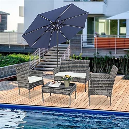 Three Colors Patio Furniture Set Outdoor Living Room Balcony Rattan Furniture Four-Piece-Brown Outdoor Furniture (Color : B) (A)