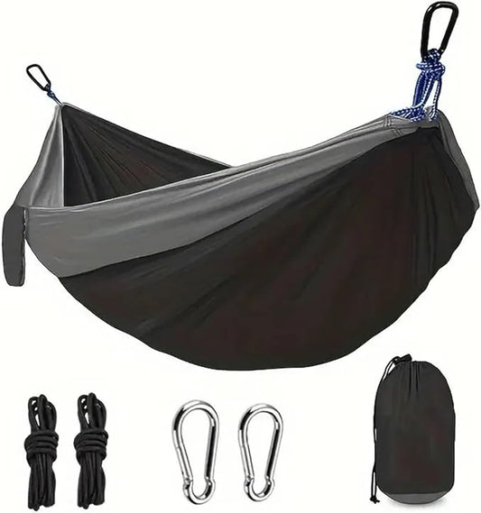 Hammock Outdoor Lightweight Double Nylon Camping Hammock with Hanging Straps Perfect for Backpacking Travel Beach Yard and Garden Quick-Opening(Black)
