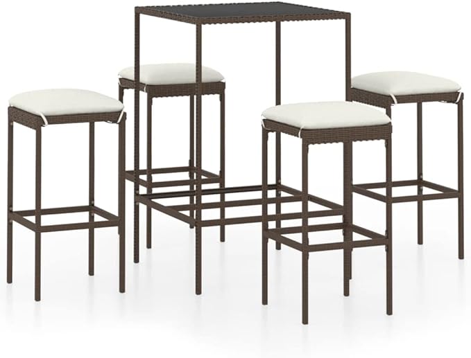 Patio Bar Set with Cushions,Garden Table and Chairs Sets,Garden Conversation Sets, Outdoor Patio Furniture,for Patio,Backyard,Garden,5 Piece Poly Rattan Brown