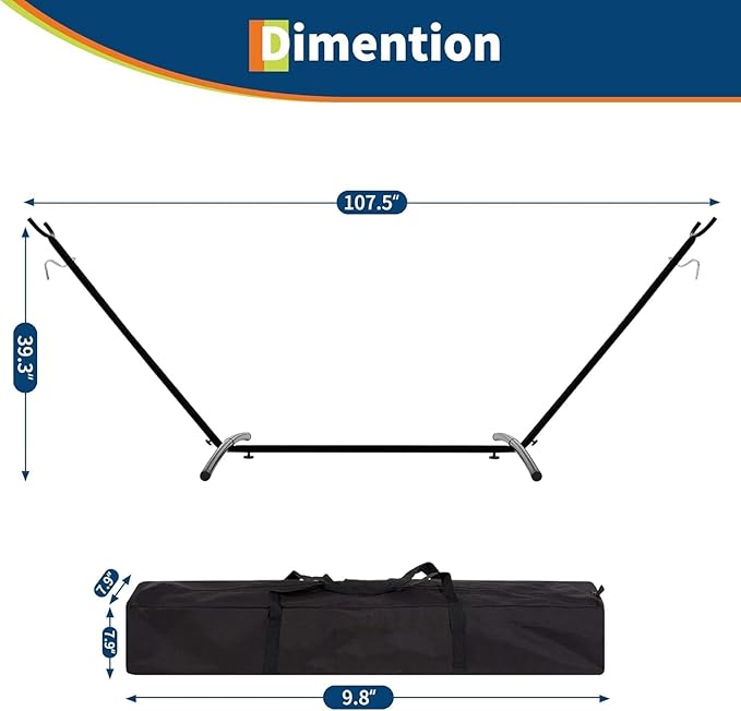 2-Person Heavy Duty Hammock with Space Saving Steel Stand,450lb Capacity,Double Hammock Portable for Garden,Backyard or Patio.