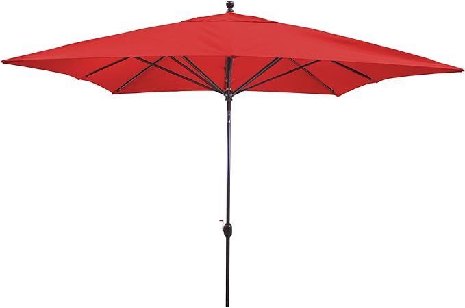 Galtech Deluxe Auto Tilt Market Umbrella, 10ft - Outdoor Patio, Deck, Pool, Backyard Stand Alone Umbrella - Square, Heavy Duty w/Black Frame & Sunbrella Fabric (Jockey Red)
