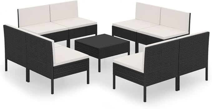 9 Piece Patio Lounge Set with Cushions,Patio Sofa,Outdoor Daybed,Patio Seating,Outdoor Furniture Sets,Patio Conversation Sets,Modern Set,Outdoor Patio Chairs,for Backyard,Garden,Poly Rattan Black