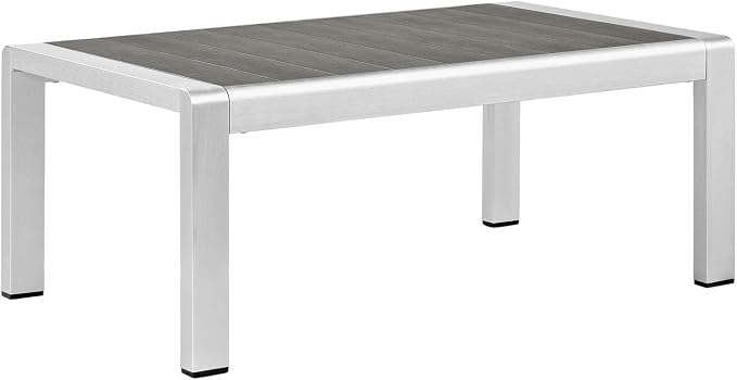 Modway Shore 6-Piece Aluminum Outdoor Patio Sectional Sofa Set in Silver Beige