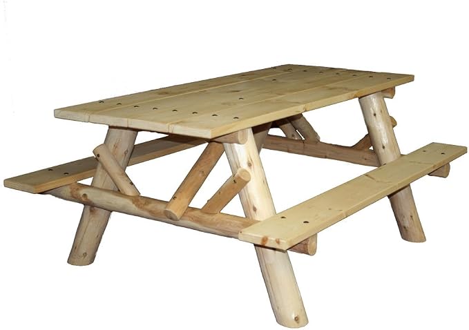 Lakeland Mills CFU232 Cedar Log 6-Foot Picnic Table with Attached Benches, Natural