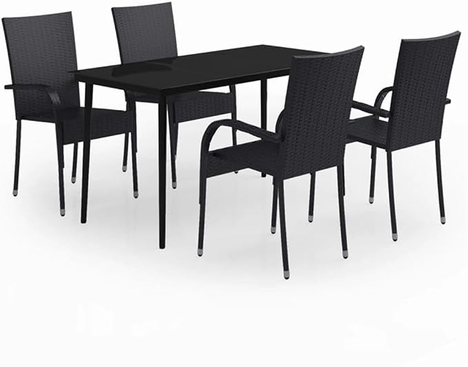 Afuera Living 5-Piece PE Rattan Garden Dining Set, Powder-Coated Steel, Black Finish, Weather-Resistant Outdoor Patio Table and 4 Chairs, Sleek Contemporary Style for Terrace or Balcony Dining