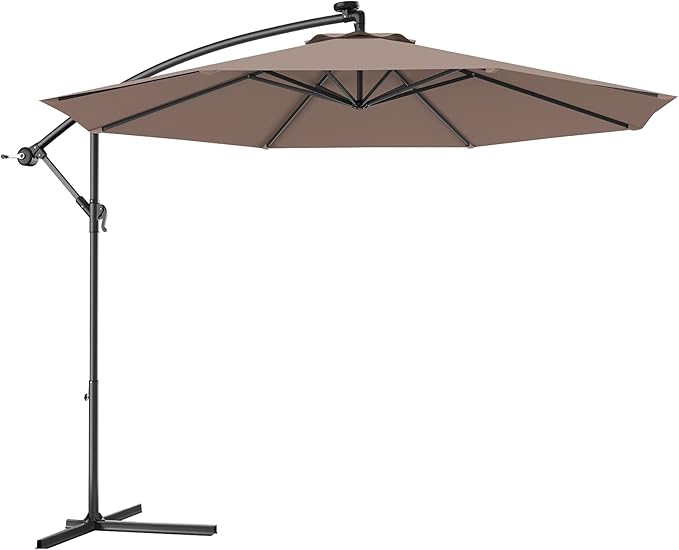 Giantex 10ft Offset Patio Umbrella with Cross Base, Tan, Polyester Fabric, 96% Sunlight Protection