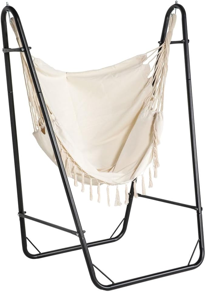 Hammock Chair with U-Shape Stand for Outdoor Relaxation, Heavy-Duty Steel Frame and Breathable Fabric