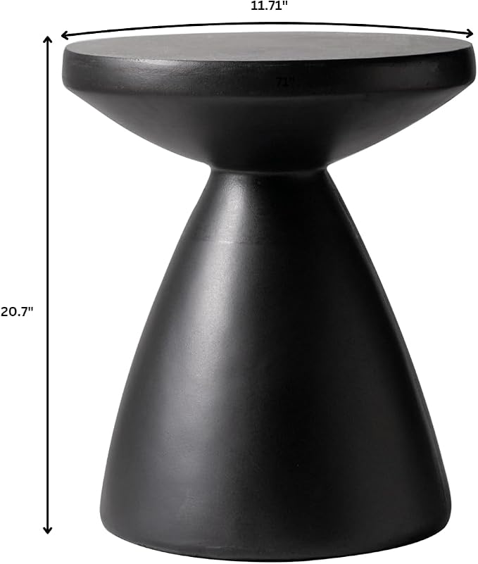 LeisureMod Modern Side Table Lightweight Fiberstone Top 20" Round Accent Table and Hourglass Pedestal Base for Outdoor or Indoor Dune Series in Black