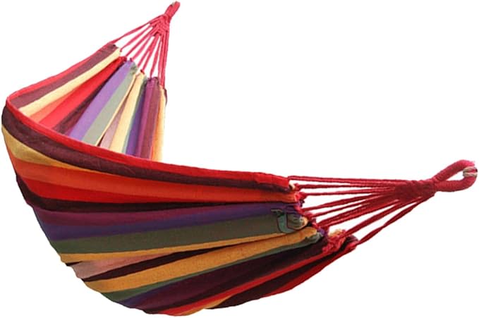 VICASKY Striped Canvas Outdoor Camping Hammock Swing, Portable Hanging Chair 190x85cm, European Rainbow Color for Patio Garden and Indoor Use