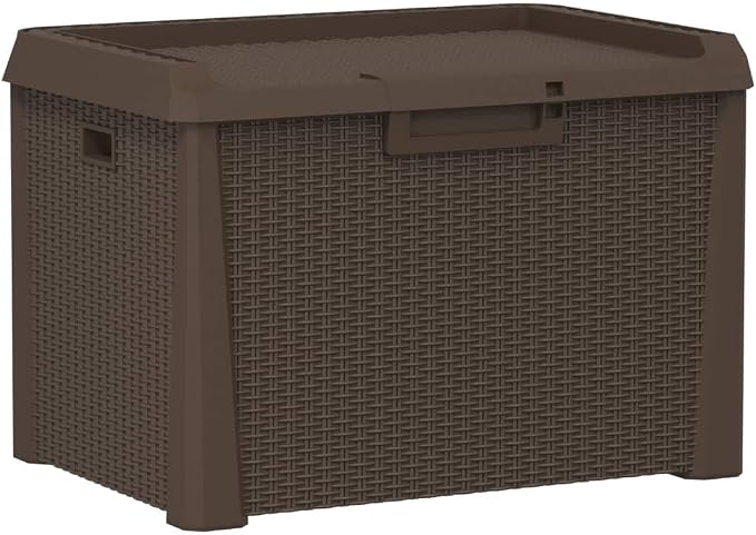 Brown Polypropylene Outdoor Garden Storage Box with 125 Liter Capacity for Patio Terrace Balcony Cushions Gardening Supplies Gear