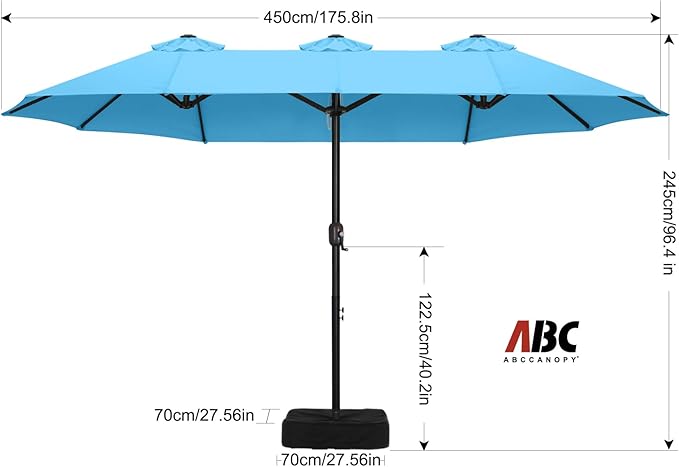 ABCCANOPY 15FT Patio Umbrella with Base, Outdoor Double-Sided Rectangle Umbrella Bonus Latch, Wights for Poolside, Lawn, Backyard (Turquoise)
