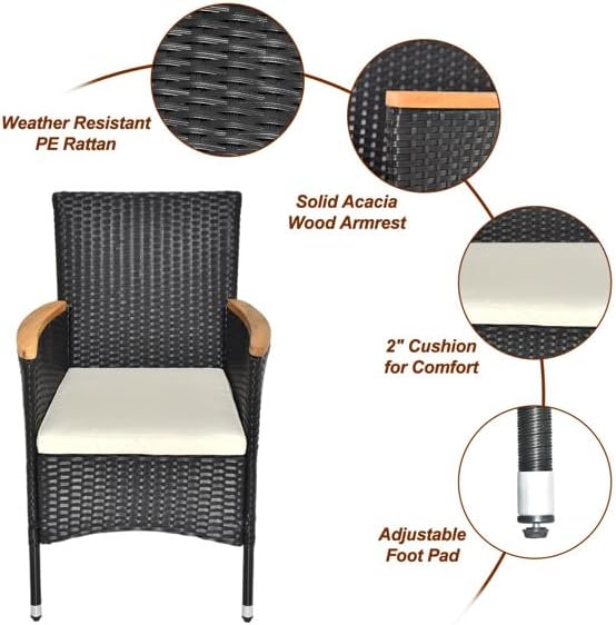 7 Pieces Patio Furniture Set, Rattan Dining Table & Chair, Backyard Furniture Outdoor Conversation Set for Garden, Patio Dining Sets