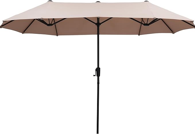 13Ft Large Patio Umbrella Outdoor Double-Sided Market Umbrella w/Easy Crank for Yard, Poolside, Deck, Khaki