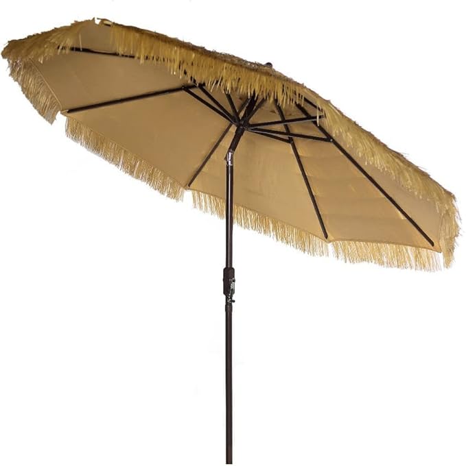 Hula Thatched Tiki Umbrella Tropical Palapa Raffia Tiki Hut Hawaiian Patio Umbrella with Fringe Boho Parasol 6' 8' & 9' Options
