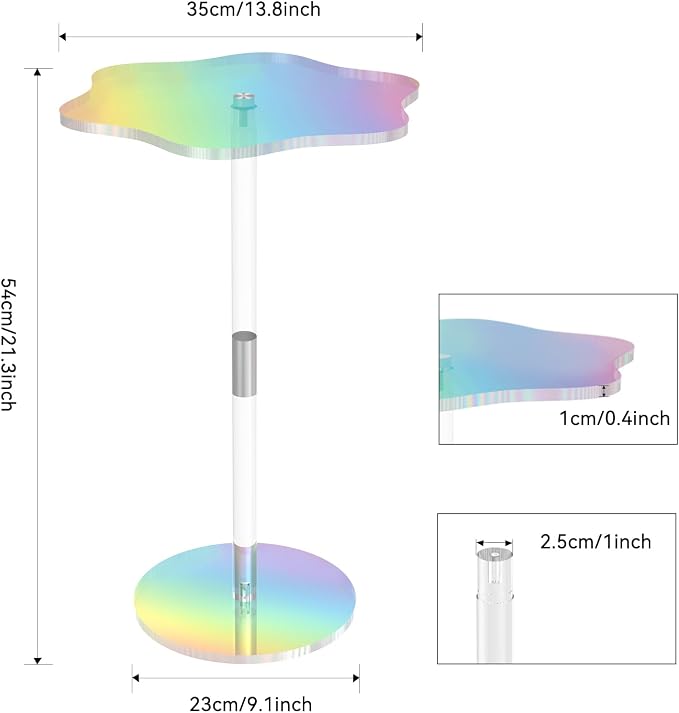 Clear Side Table Rainbow Small Acrylic End Tables 13.8 * 11.6 H: 21.3 Inch Modern Flower-Like Shape Drink Table for Small Spaces Sturdy Easy Assembly for Living Room Balcony Garden Office (1 Pack)