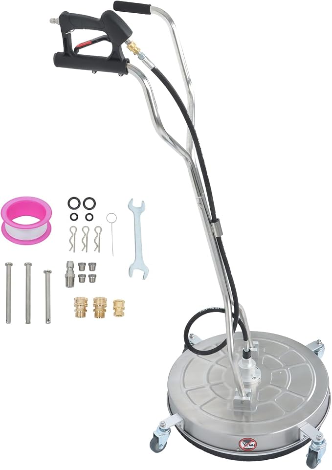 24 Inch Pressure Washer Surface Cleaner for Surface Cleaning on Floors Patios Courtyards with Handle and Four Casters