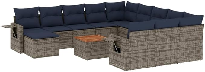 vidaXL Patio Sofa Set with Cushions 13 Piece, Outdoor Conversation Set, Sectional Sofa for Balcony Garden, Patio Furniture, Gray Poly Rattan