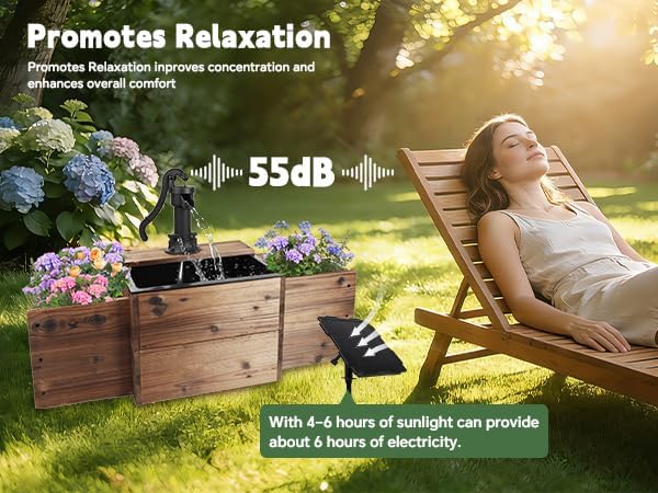 OIPRTGFJ Outdoor Water Fountain,Floor Wooden Pump Old-Fashioned Fountain with Flower Box,Solar Decorative Hand Pump, Outdoor Water Feature for Garden Patio Backyard (Solar Rectangular Pump)