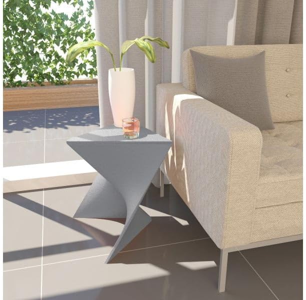 LeisureMod 15.75" Triangular Side Table, Stackable Plastic Accent End Table for Indoor & Outdoor Use, Weather-Resistant Modern Patio & Living Room Table, Set of 2, Grey