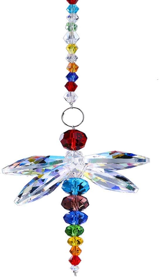 Crystal Dragonfly Suncatcher Rainbow Maker Window Hanging Pendant Decor | Dragonfly Crystal Prism Suncatcher Rainbow Light Catcher Feng Shui Pendant for Window Car Rear View Mirror Home Garden Decor