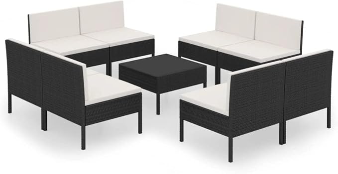 Patio Lounge Set with Cushions,Patio Furniture Sets,Patio Conversation Sets,Outdoor Furniture Sets,for Garden,Backyard,Outdoor,9 Piece Poly Rattan Black