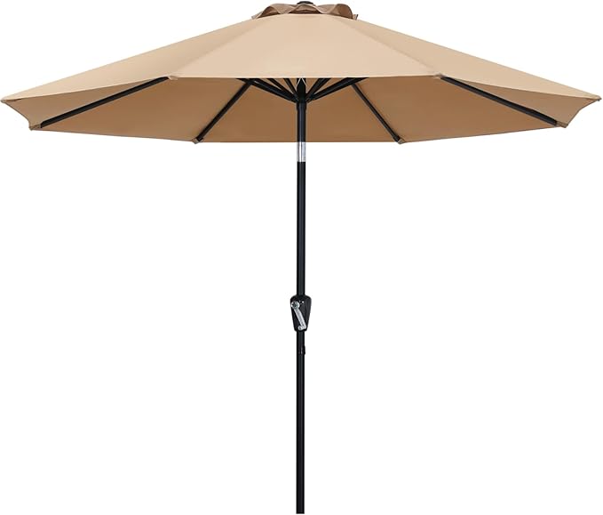 ABCCANOPY 9FT Outdoor Patio Umbrella, 8 Ribs Table Umbrella w/Crank for Easy Set Up, Suitable for Garden, Lawn, Deck & Backyard (Khaki)