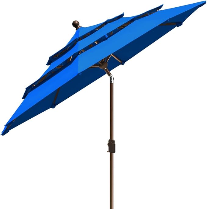 EliteShade USA 10-Year-Non-Fading 9ft 3-Tier Market Patio Umbrella, Commercial Grade Outdoor Table Umbrella with Crank Open, Windproof & UPF 50+ UV Protection, Heavy Duty Ventilation for Garden, Deck, Pool, Backyard, Beach & Bistro, Royal Blue