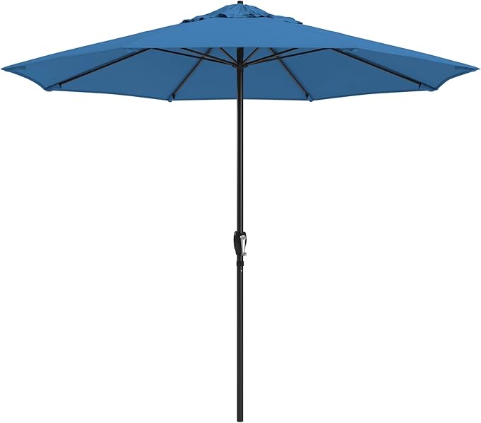 California Umbrella 8-Year Protection 9 Ft Outdoor Patio Umbrella, Solstice Fade-Resistant Fabric, Auto-Tilt, Heavy Duty Aluminum Frame, 8 Reinforced Ribs for Pool or Deck, Black Pole, Frost Blue